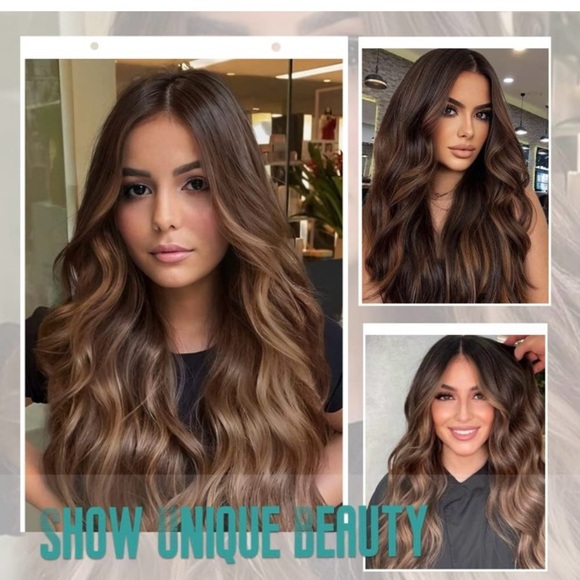 Long Brown Wavy Wigs for Women 26 inch Curly Middle Part Wig(26'' Light Brown) - Picture 2 of 7